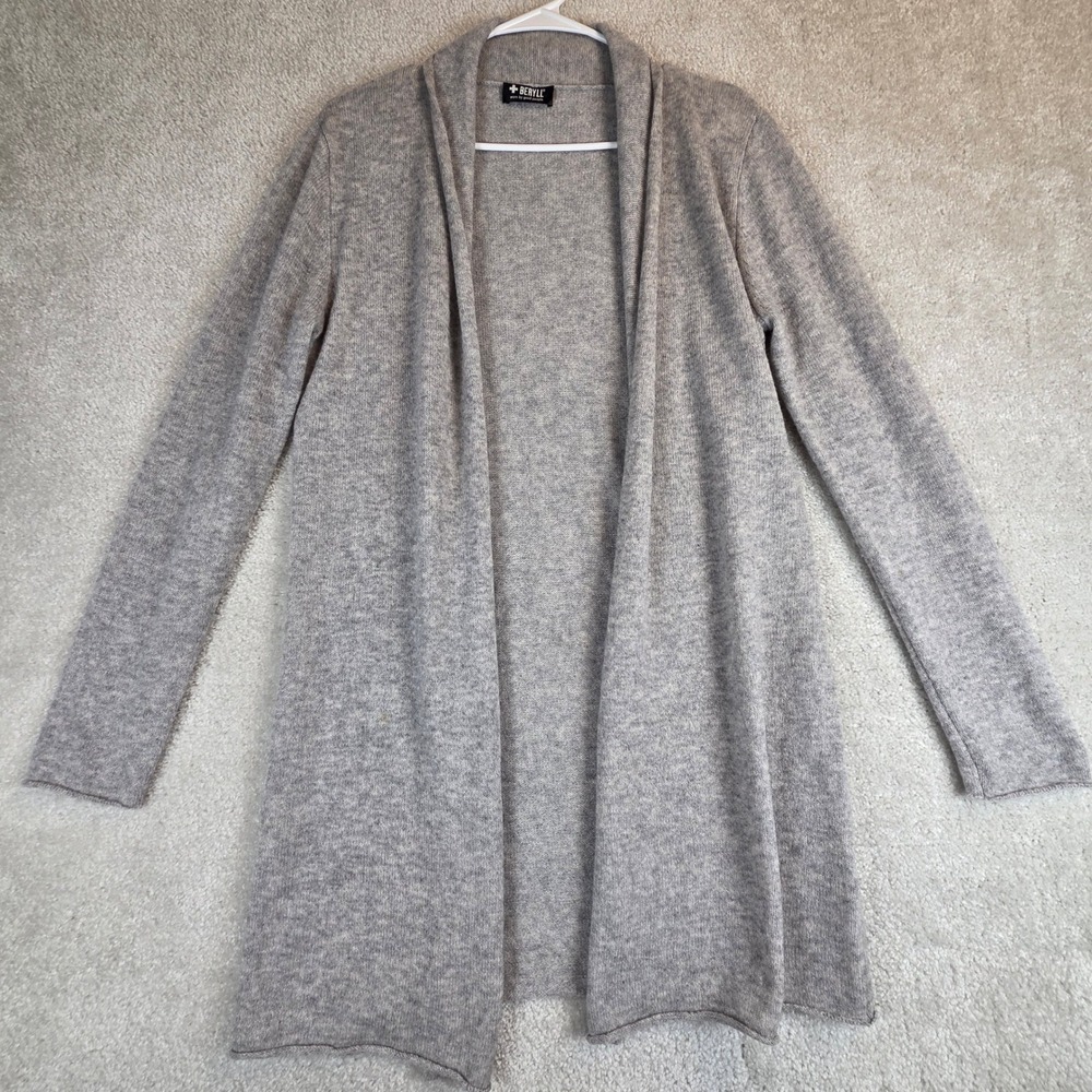 Beryll Womens 100% Cashmere Open Front Cardigan Sweater Grey S/M‎